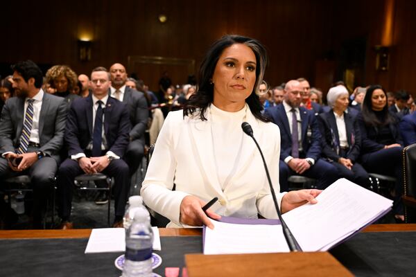 ulsi Gabbard, President Donald Trump's choice to be the Director of National Intelligence, appears before the Senate Intelligence Committee for her confirmation hearing on Capitol Hill Thursday, Jan. 30, 2025, in Washington. (AP Photo/John McDonnell)