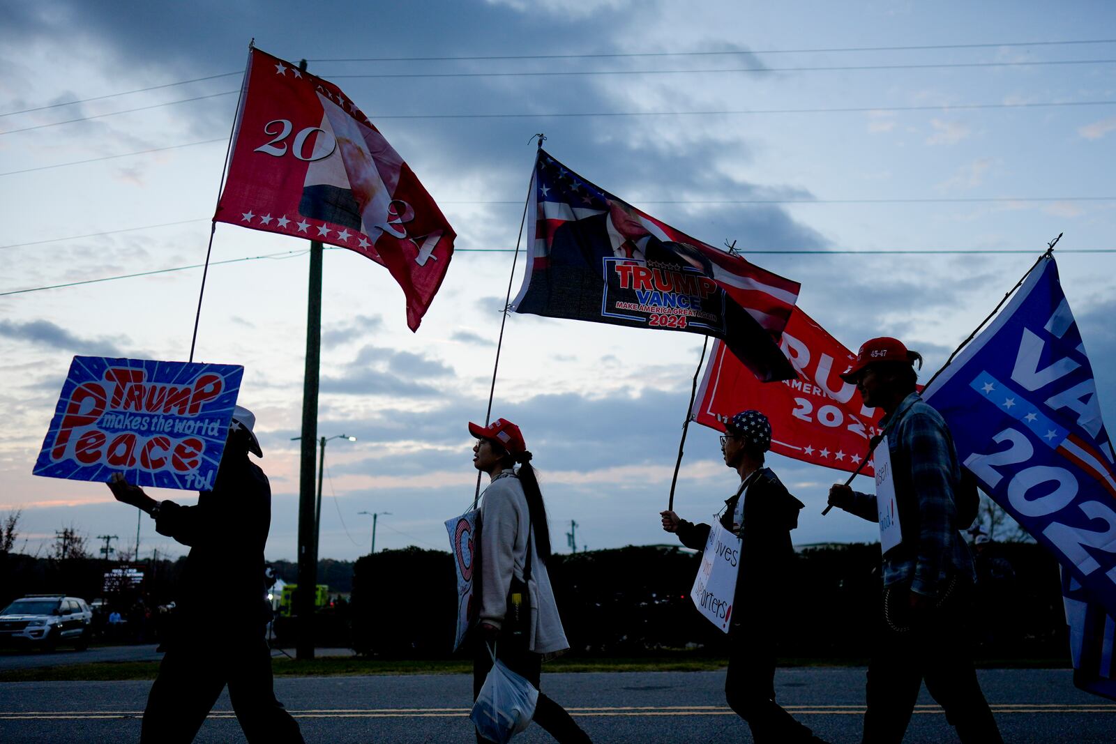 Supporters arrive before Republican presidential nominee former President Donald Trump speaks at a campaign rally in Gastonia, N.C., Saturday, Nov. 2, 2024. (AP Photo/Chris Carlson)