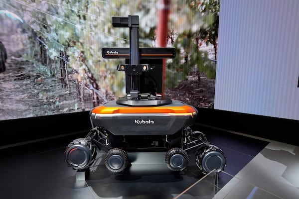 The KATR robot with Smart Plant Imager designed to work in agriculture and construction is on display at the Kubota booth during the CES tech show Tuesday, Jan. 7, 2025, in Las Vegas. (AP Photo/John Locher)