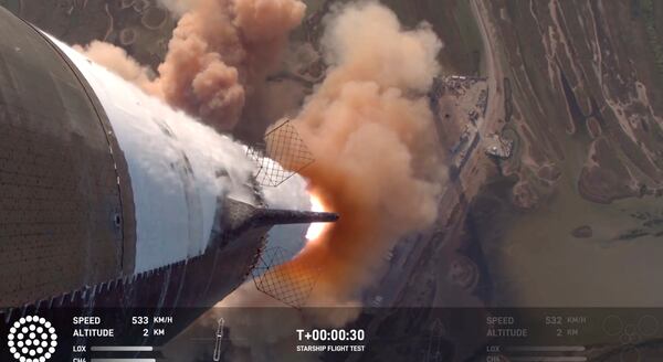 In this image taken from video provided by SpaceX, a SpaceX Starship rocket takes off from Boca Chica Texas, Tuesday, Nov. 19, 2024. (SpaceX via AP)