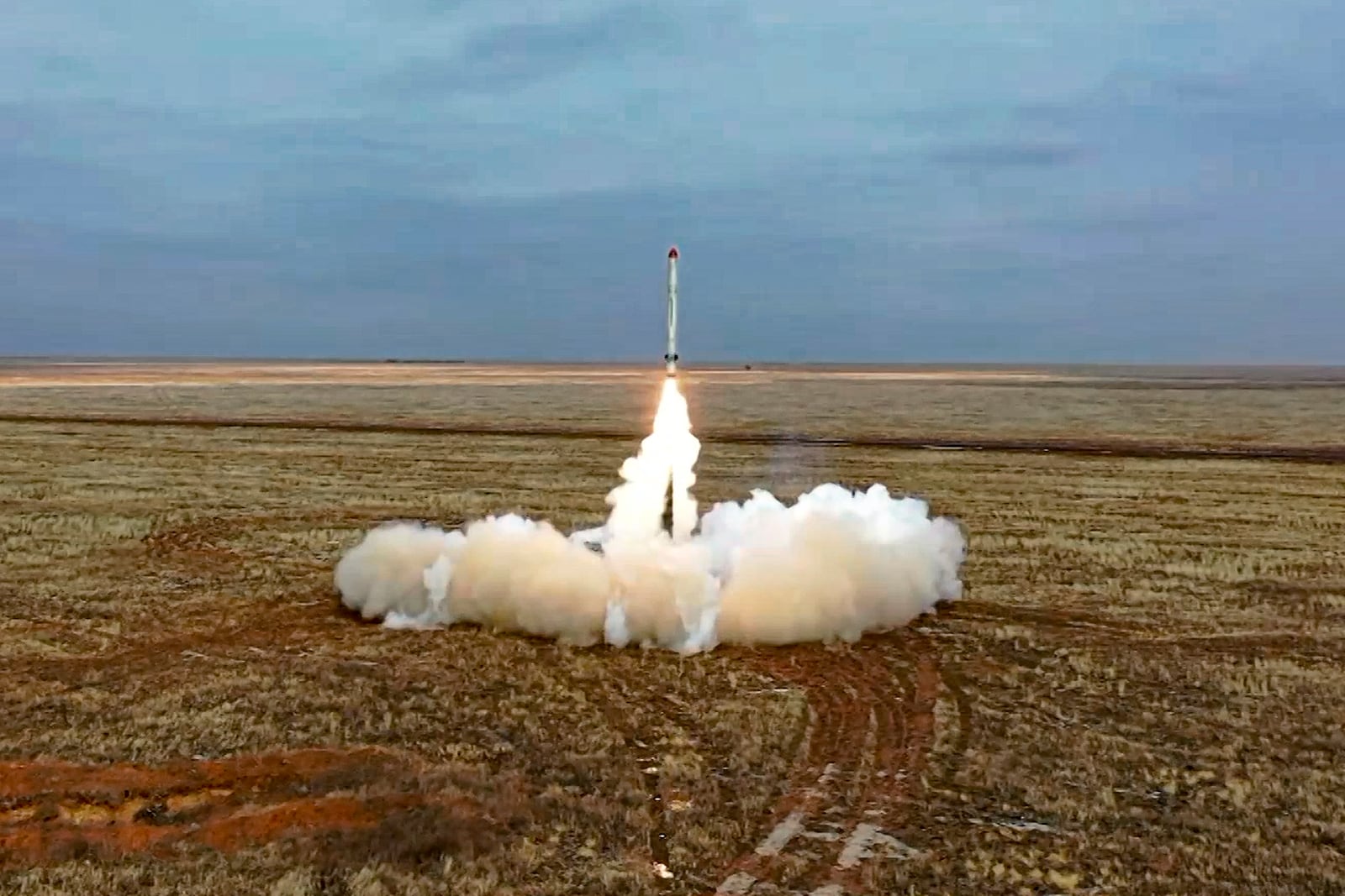 FILE - This image taken from video provided by the Russian Defense Ministry Press Service on Feb. 19, 2022, shows a Russian IMobile launchers of Iskander short-range nuclear-capable missiles during a military exercise at a training ground in Russia. (Russian Defense Ministry Press Service via AP, File)