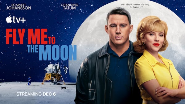 This image shows promotional art for the film "Fly Me to the Moon". (Apple TV+ via AP)