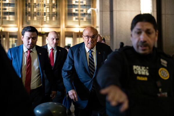 Rudy Giuliani leaves Manhattan federal court in New York, on Friday, Jan. 3, 2025. (AP Photo/Adam Gray)