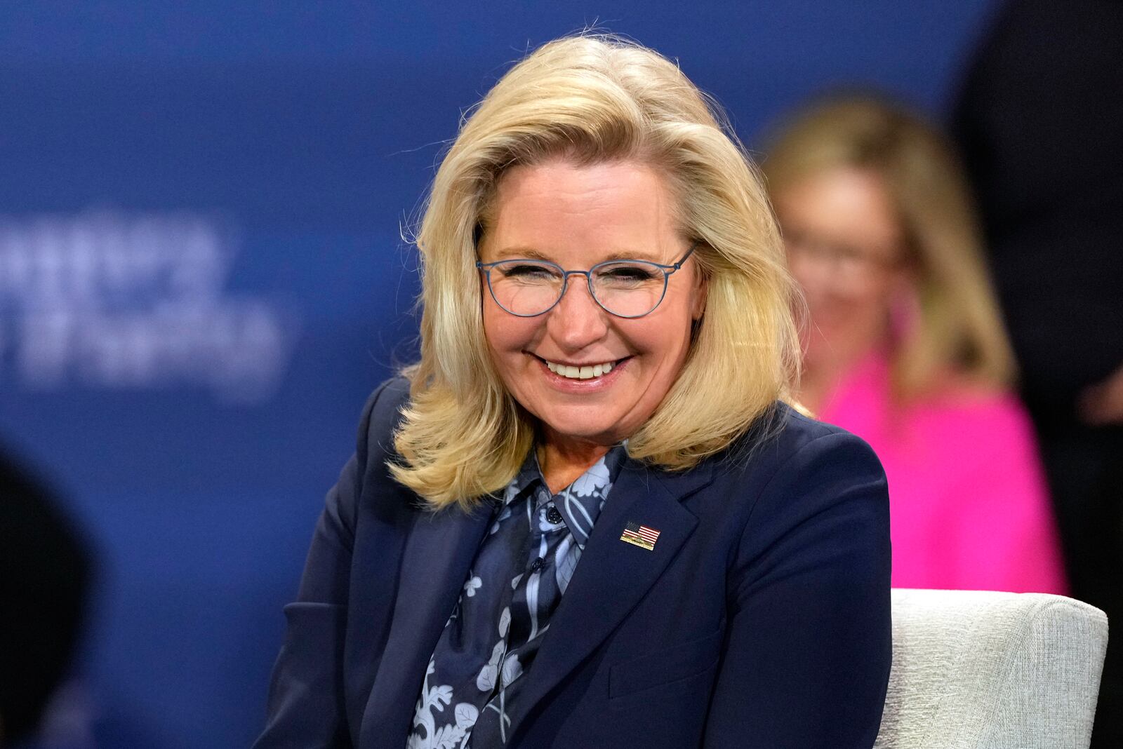 Former Rep. Liz Cheney, R-Wyo., attends a campaign event with Democratic presidential nominee Vice President Kamala Harris Monday, Oct. 21, 2024, in Brookfield, Wis. (AP Photo/Morry Gash)