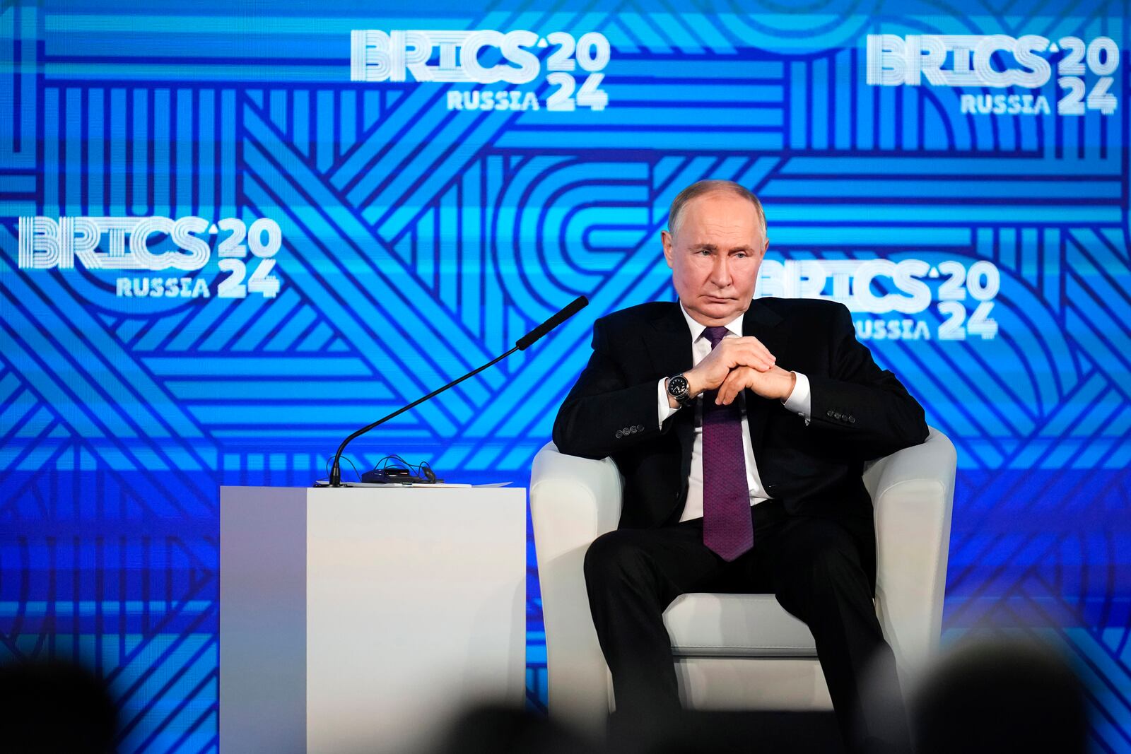 FILE - Russian President Vladimir Putin attends the BRICS business forum in Moscow, Russia, on Oct. 18, 2024. (AP Photo/Alexander Zemlianichenko, Pool, File)