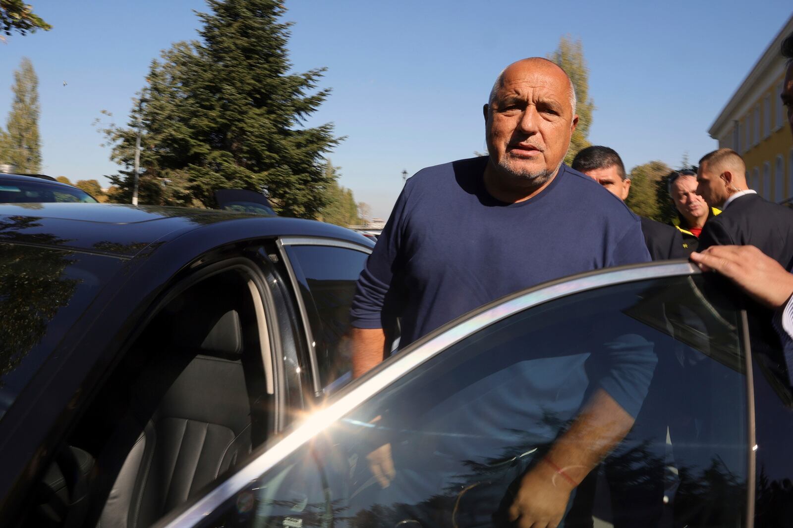 Leader of GERB party, former Prime Minister Boyko Borissov, is seen during his campaign in the town of Assenovgrad, Saturday, Oct. 19, 2024, as Bulgarians are called to cast ballots on Sunday, in the seventh general elections in just over three years. (AP Photo/Valentina Petrova)