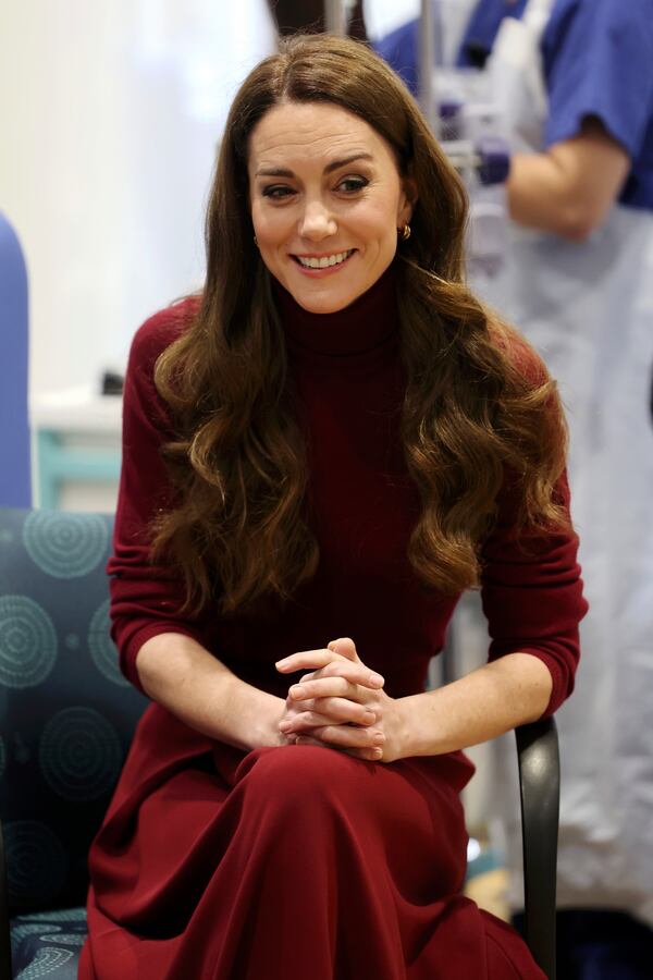 Britain's Princess Kate visits The Royal Marsden Hospital, where she received her cancer treatment, in London, Tuesday Jan. 14, 2025 in London, England. (Chris Jackson/Pool Photo via AP)