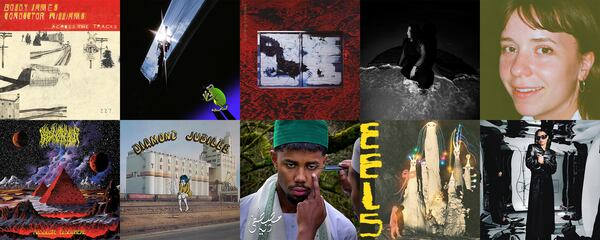 This combination of album cover images shows, top row from left, “Across the Tracks” by Boldy James & Conductor Williams, “Psykos” by Yung Lean and Bladee, "Sentir Que No Sabes" by Mabe Fratti, “Night Reign” by Arooj Aftab, “Great Doubt” by Astrid Sonne, bottom row from left, “Absolute Elsewhere” by Blood Incantation, "Diamond Jubliee" by Cindy Lee, “Dunya” by Mustafa, "Being Dead" by EELS and Still" by Erika de Casier. (Near Mint/World Affairs/Unheard of Hope/Verve/Escho/Century Media/Realistik Studios/Jagjaguwar/Bayonet/4AD via AP)