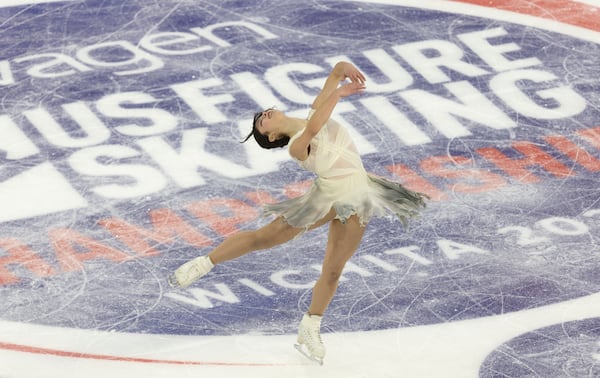 Alysa Liu performs during the women's short program at the U.S. figure skating championships Thursday, Jan. 23, 2025, in Wichita, Kan. (AP Photo/Travis Heying)