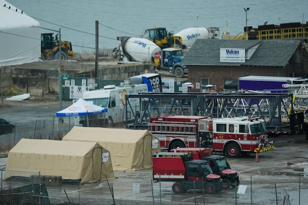 Emergency vehicles are seen across the Potomac River near Ronald Reagan Washington National Airport, Friday, Jan. 31, 2025, in Washington. (AP Photo/Carolyn Kaster)