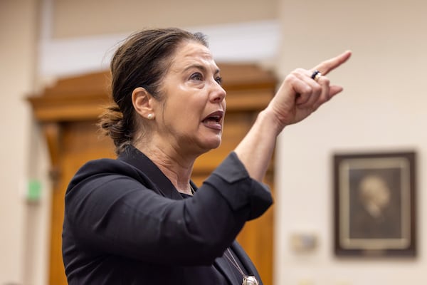 Prosecutor Sheila Ross speaks during the trial for Jose Ibarra at the Athens-Clarke County Superior Court on Tuesday, Nov. 19, 2024, in Athens, Ga. (Arvin Temkar/Atlanta Journal-Constitution via AP, Pool)