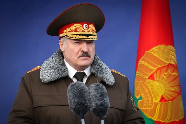 FILE - President Alexander Lukashenko of Belarus delivers a speech at the Belarusian Interior Ministry special forces base in Minsk, Belarus, on Dec. 30, 2020. (Maxim Guchek/BelTA Pool Photo via AP, File)