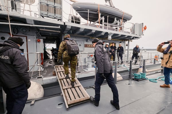 The Estonian navy patrols the Baltic Sea on Thursday, Jan. 9, 2025, as part of stepped-up NATO patrols in the region following suspected sabotage of undersea cables. (AP Photo/Hendrik Osula)