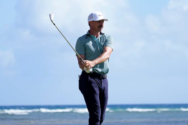 Paul Peterson hits a shot on the 17th hole during the third round of the Sony Open golf tournament, Saturday, Jan. 11, 2025, at Waialae Country Club in Honolulu. (AP Photo/Matt York)