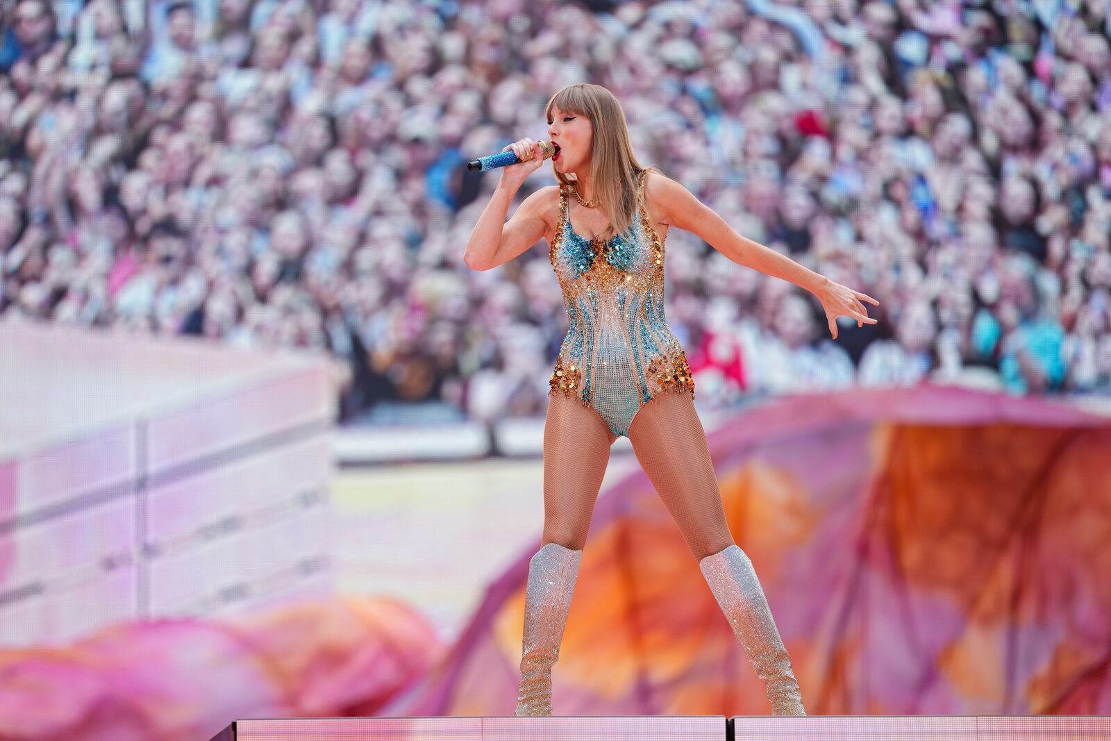 FILE - Taylor Swift performs at Wembley Stadium as part of her Eras Tour on Friday, June 21, 2024 in London. (Photo by Scott A Garfitt/Invision/AP, File)